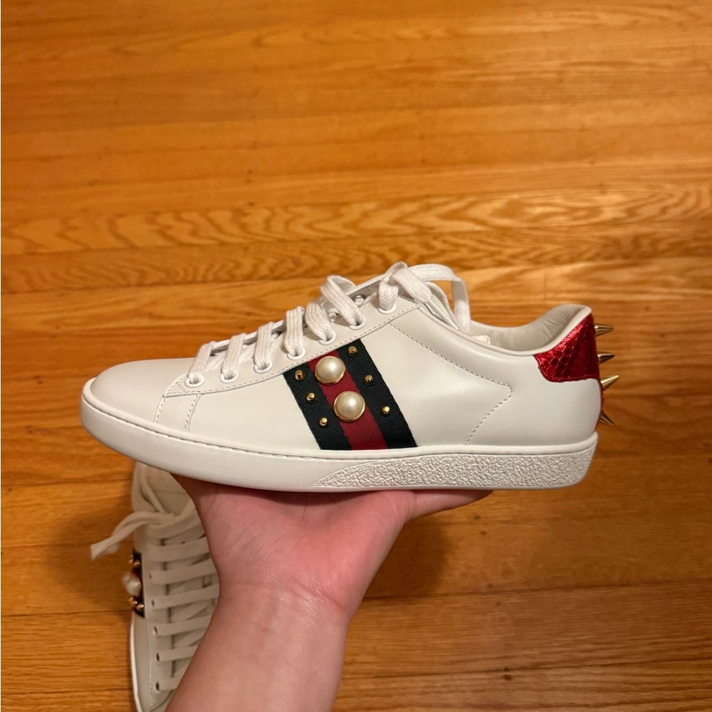 Gucci ace sneaker with pearl and and studs